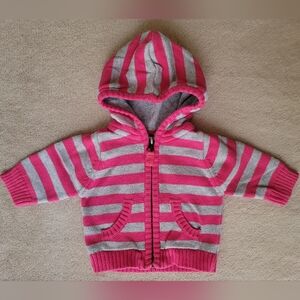 Carter's Pink & Grey Striped Hoodie Sweater  with 2 Pockets Size Newborn